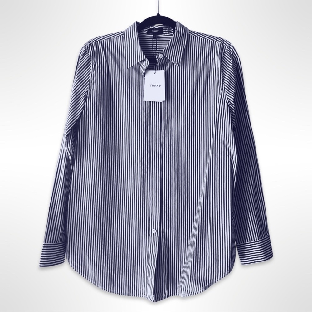 Theory Striped Essential Button-Down Shirt, Large